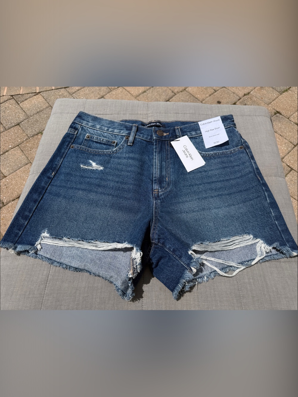 NWT Calvin Klein Jeans Dark Blue Distressed High-Rise Denim Shorts